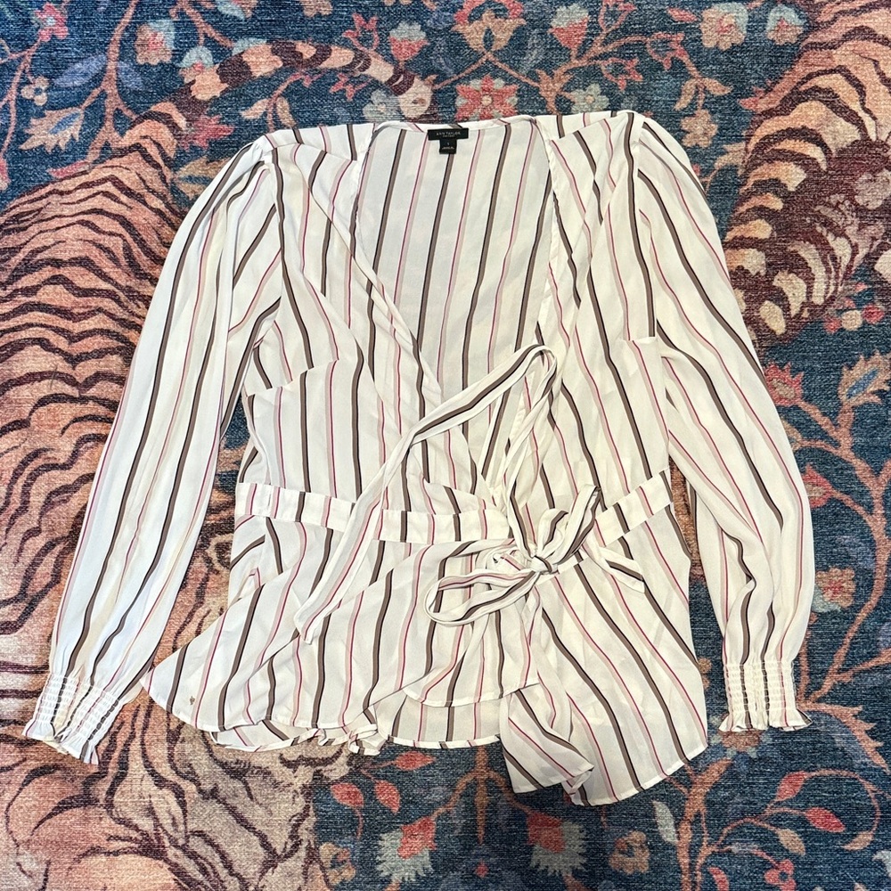 Ann Taylor Factory Cream and Black Striped Blouse